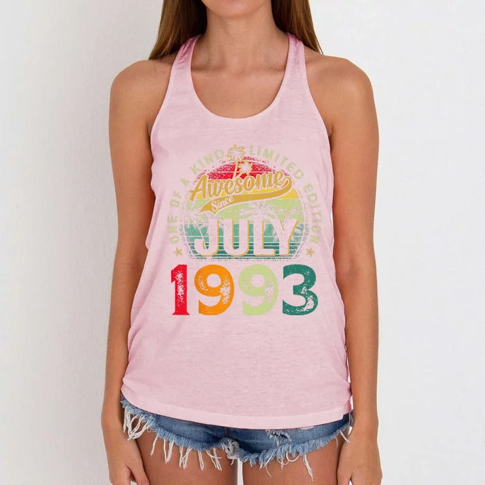 30th Birthday Awesome Since July 1993 30 Years Old Gifts Women's Knotted Racerback Tank