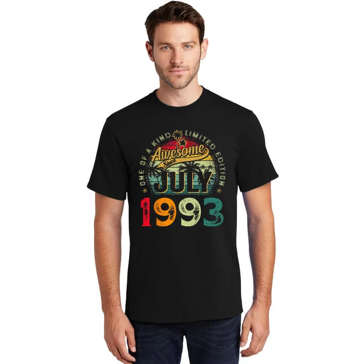 30th Birthday Awesome Since July 1993 30 Years Old Gifts Tall T-Shirt