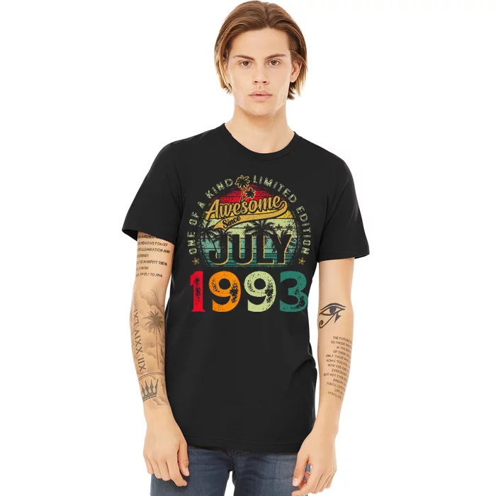 30th Birthday Awesome Since July 1993 30 Years Old Gifts Premium T-Shirt