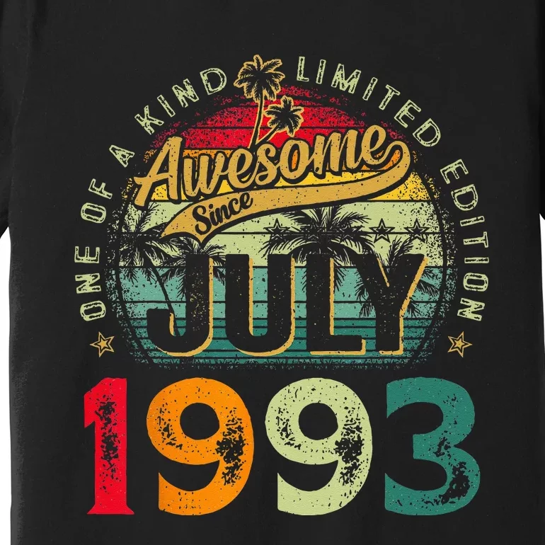 30th Birthday Awesome Since July 1993 30 Years Old Gifts Premium T-Shirt