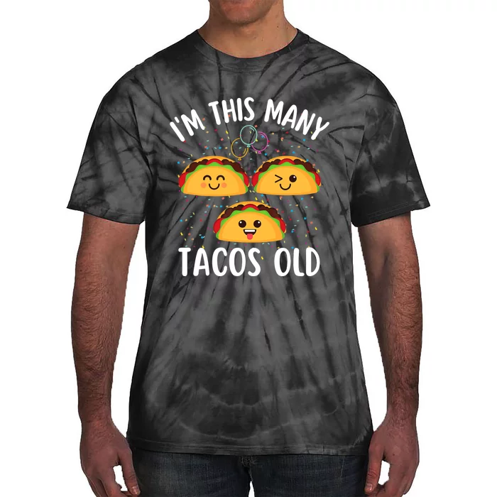 3rd Birthday Boy & Girl Taco Lover I'm This Many Tacos Old Tie-Dye T-Shirt