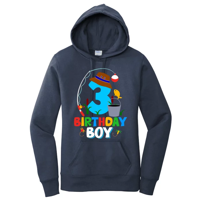 3rd Birthday Boy Fishing Fish Bday Party Decorations Women's Pullover Hoodie