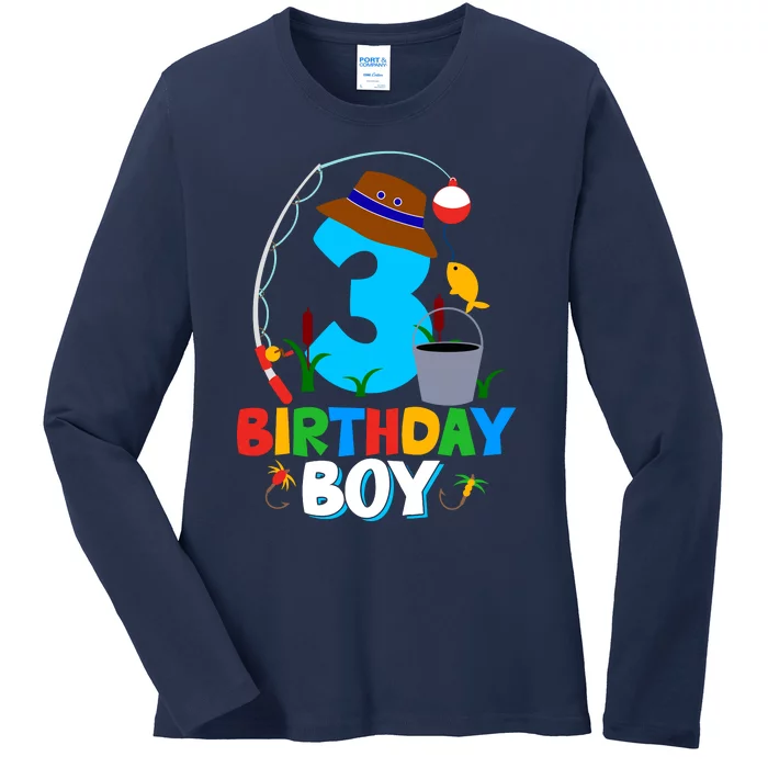 3rd Birthday Boy Fishing Fish Bday Party Decorations Ladies Long Sleeve Shirt