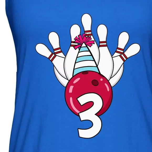 3 Birthday Bowling Theme Bowler 3rd Bday Party Ladies Essential Flowy Tank