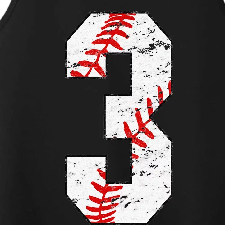 3rd Birthday Baseball Big Number Three 3 Year Old Performance Tank