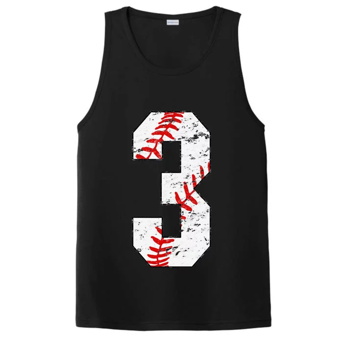 3rd Birthday Baseball Big Number Three 3 Year Old Performance Tank