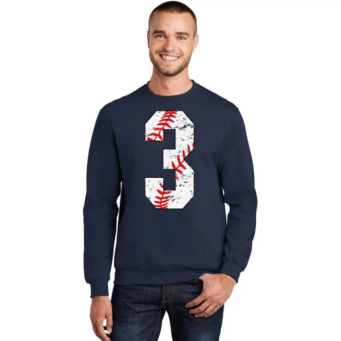 3rd Birthday Baseball Big Number Three 3 Year Old Tall Sweatshirt