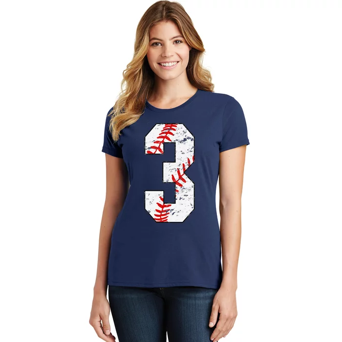 3rd Birthday Baseball Big Number Three 3 Year Old Women's T-Shirt