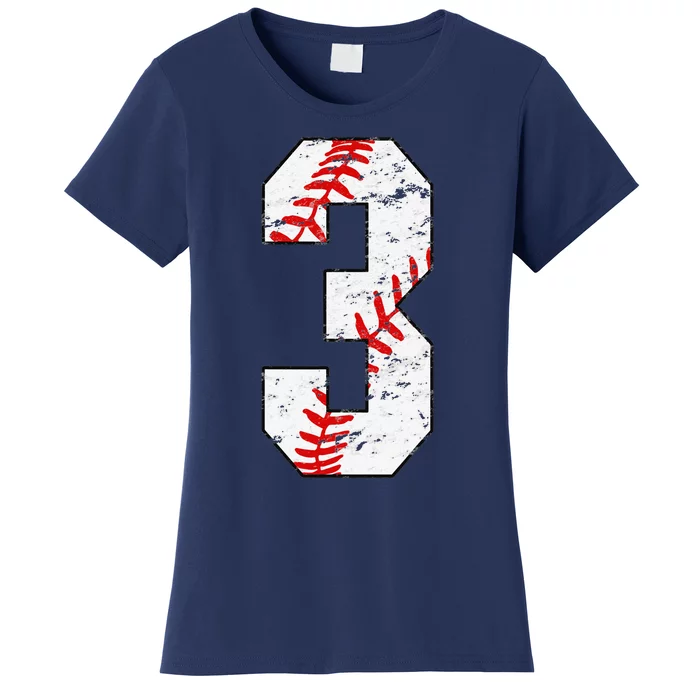 3rd Birthday Baseball Big Number Three 3 Year Old Women's T-Shirt