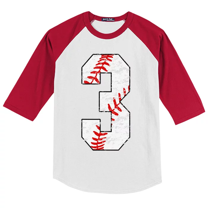 3rd Birthday Baseball Big Number Three 3 Year Old Kids Colorblock Raglan Jersey