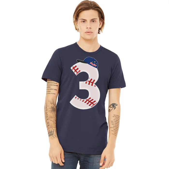 3rd Birthday Baseball Big Number 3 Year Old Premium T-Shirt