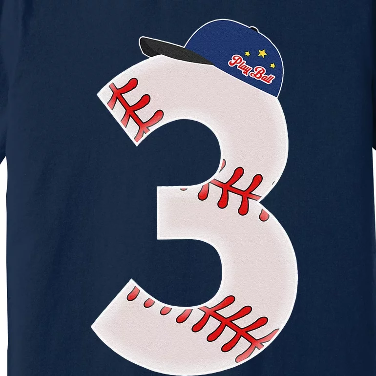 3rd Birthday Baseball Big Number 3 Year Old Premium T-Shirt