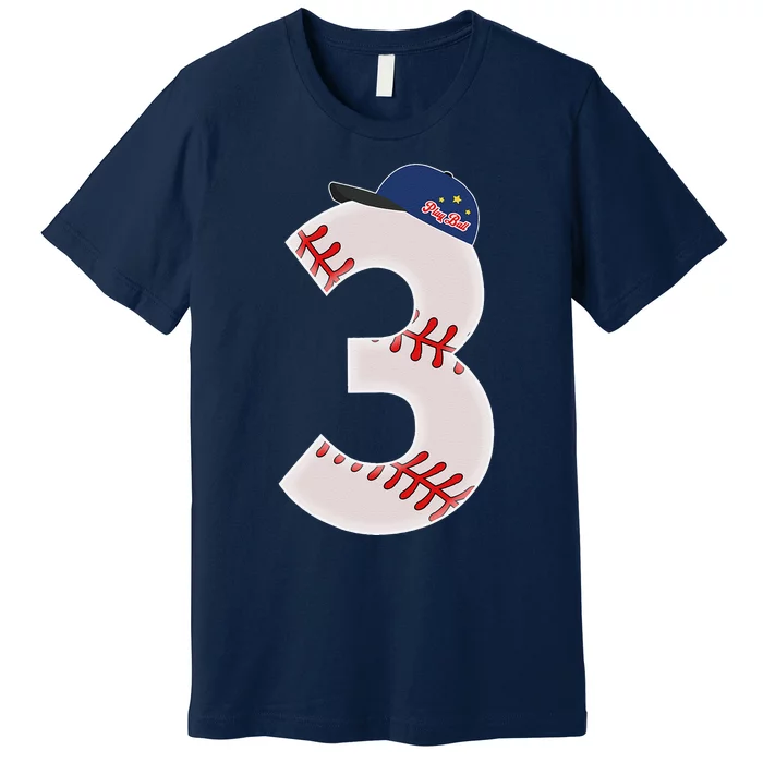 3rd Birthday Baseball Big Number 3 Year Old Premium T-Shirt