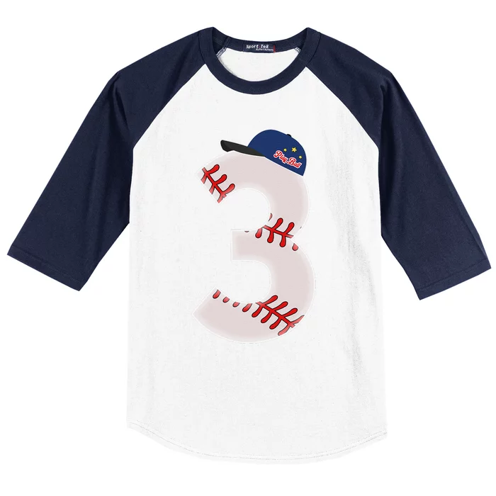 3rd Birthday Baseball Big Number 3 Year Old Baseball Sleeve Shirt