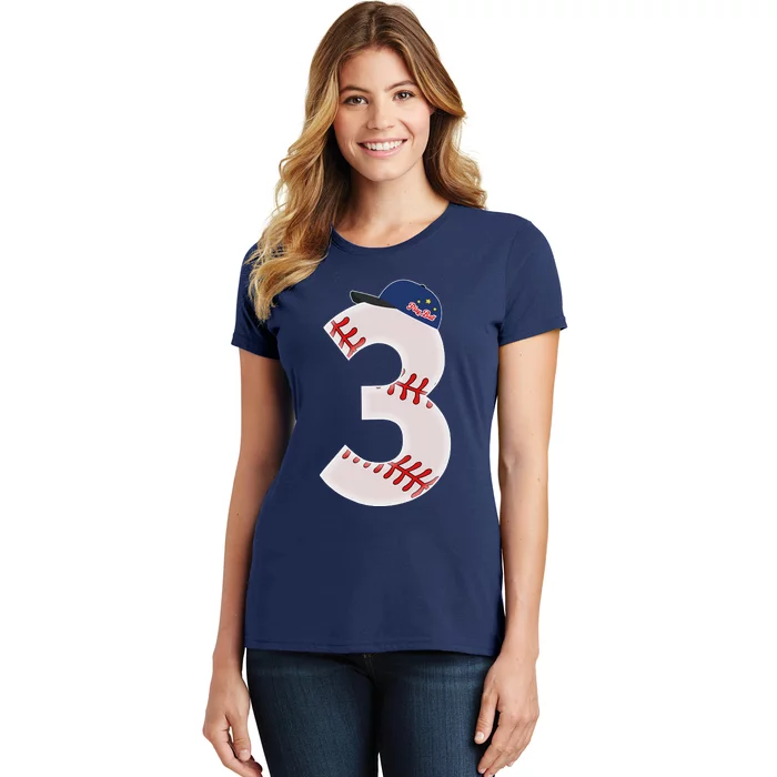 3rd Birthday Baseball Big Number 3 Year Old Women's T-Shirt