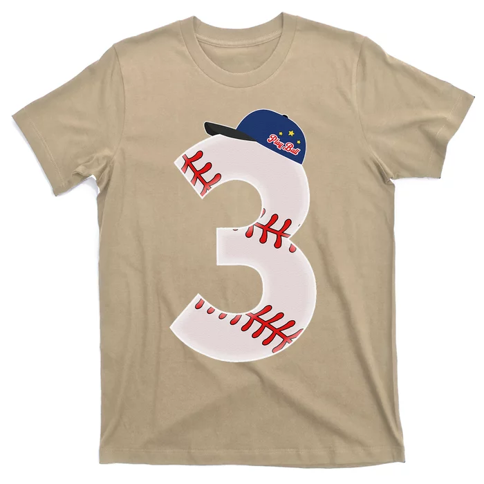 3rd Birthday Baseball Big Number 3 Year Old T-Shirt