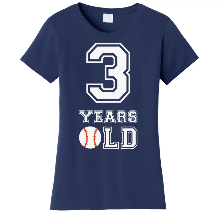 3rd Birthday Baseball Big Number Three 3 Year Old Cute Funny Women's T-Shirt