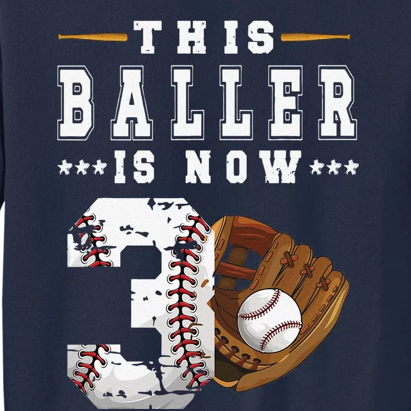 3rd Birthday Baseball Big Number Three 3 Year Old Cute Tall Sweatshirt