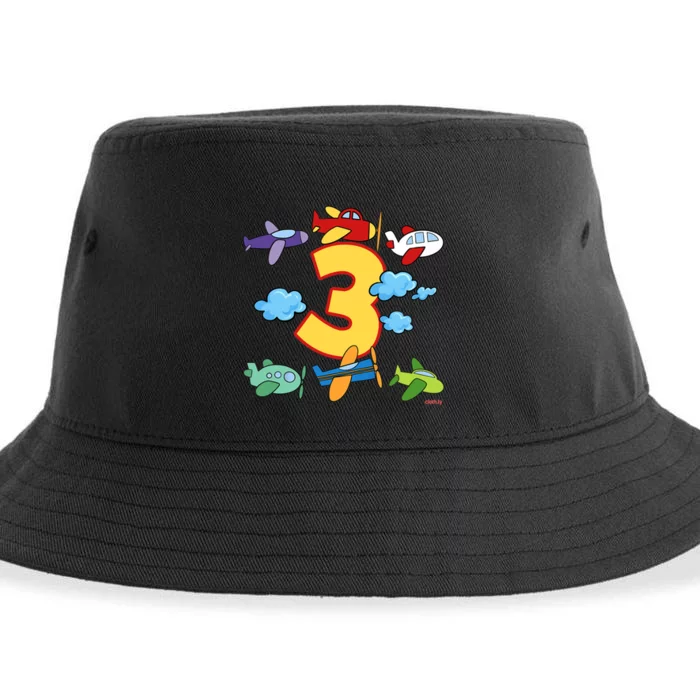 3rd Birthday Boy Airplane Pilot 3 Years Birthday Sustainable Bucket Hat