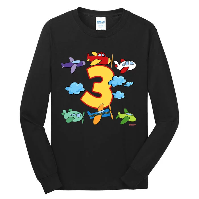 3rd Birthday Boy Airplane Pilot 3 Years Birthday Tall Long Sleeve T-Shirt