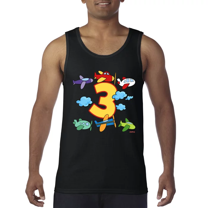 3rd Birthday Boy Airplane Pilot 3 Years Birthday Tank Top