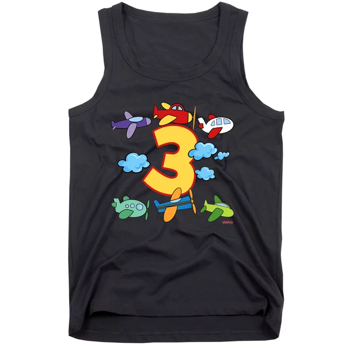 3rd Birthday Boy Airplane Pilot 3 Years Birthday Tank Top