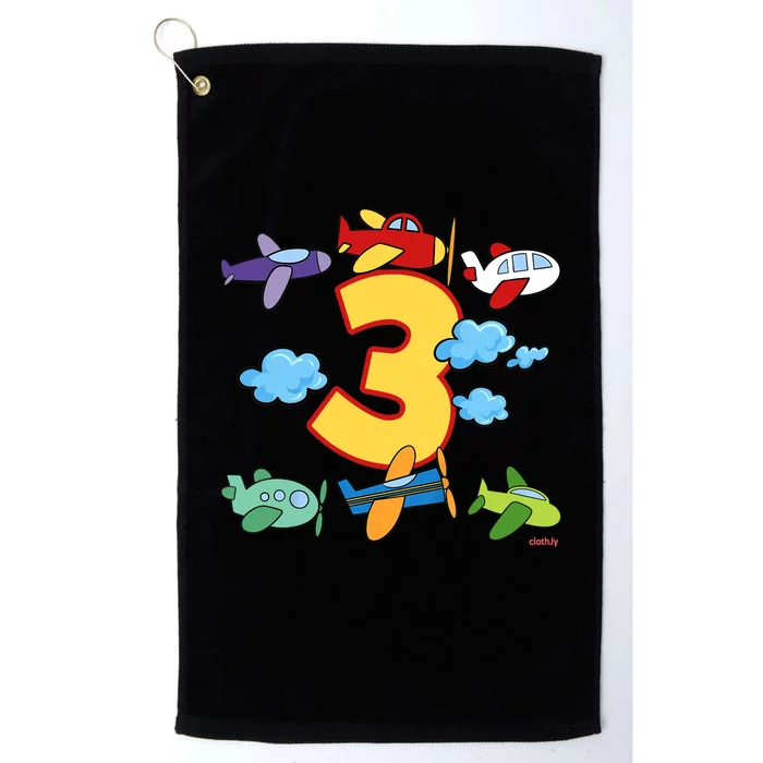 3rd Birthday Boy Airplane Pilot 3 Years Birthday Platinum Collection Golf Towel