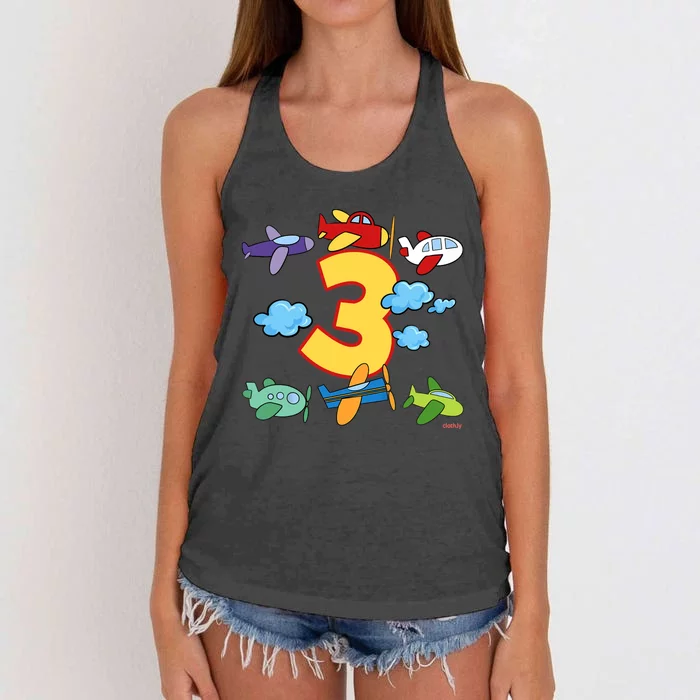 3rd Birthday Boy Airplane Pilot 3 Years Birthday Women's Knotted Racerback Tank