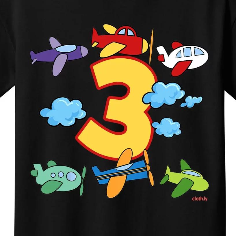 3rd Birthday Boy Airplane Pilot 3 Years Birthday Kids T-Shirt