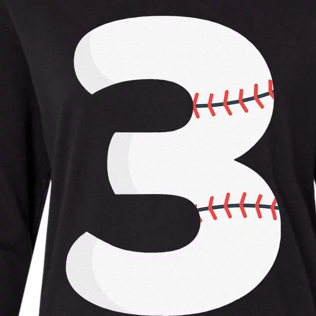 3rd Birthday Baseball Big Number Three 3 Year Old Day Womens Cotton Relaxed Long Sleeve T-Shirt