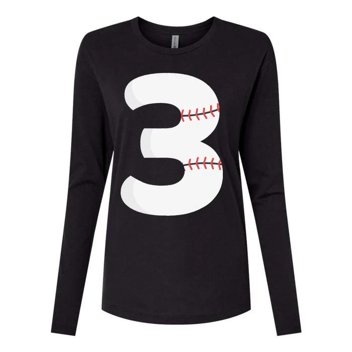 3rd Birthday Baseball Big Number Three 3 Year Old Day Womens Cotton Relaxed Long Sleeve T-Shirt