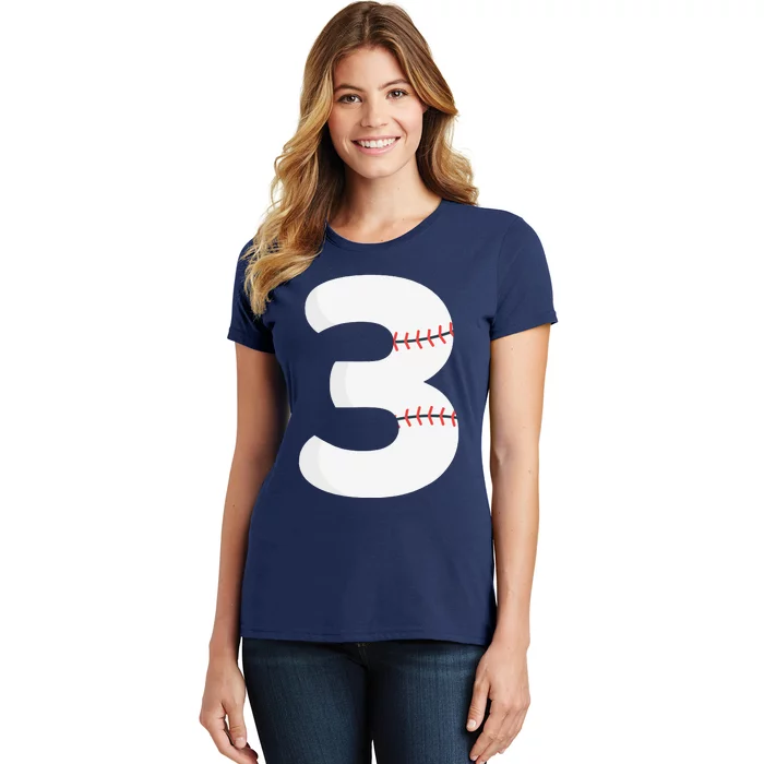 3rd Birthday Baseball Big Number Three 3 Year Old Day Women's T-Shirt