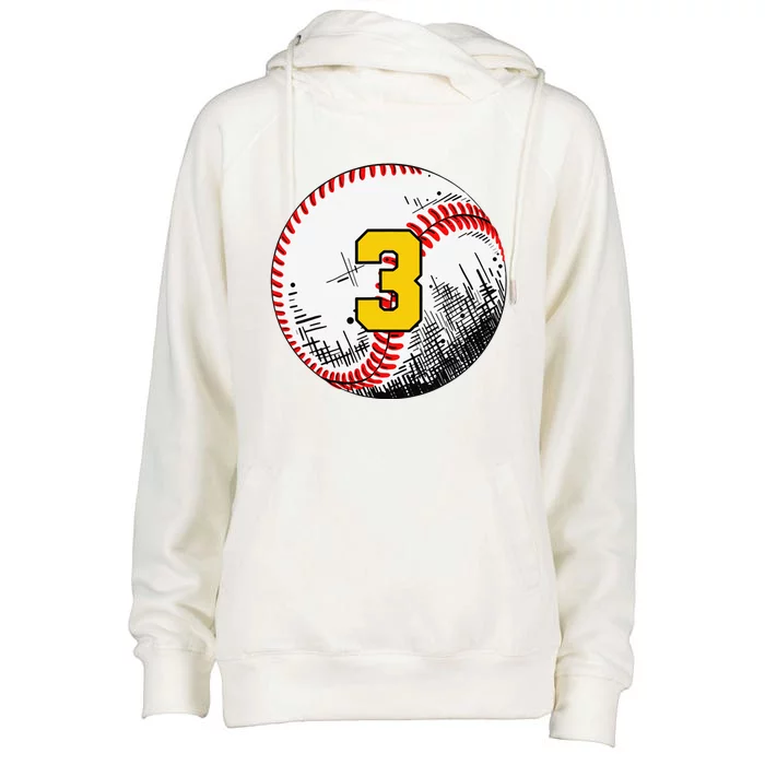 3rd Birthday Baseball Big Number Three 3 Year Old Funny Womens Funnel Neck Pullover Hood