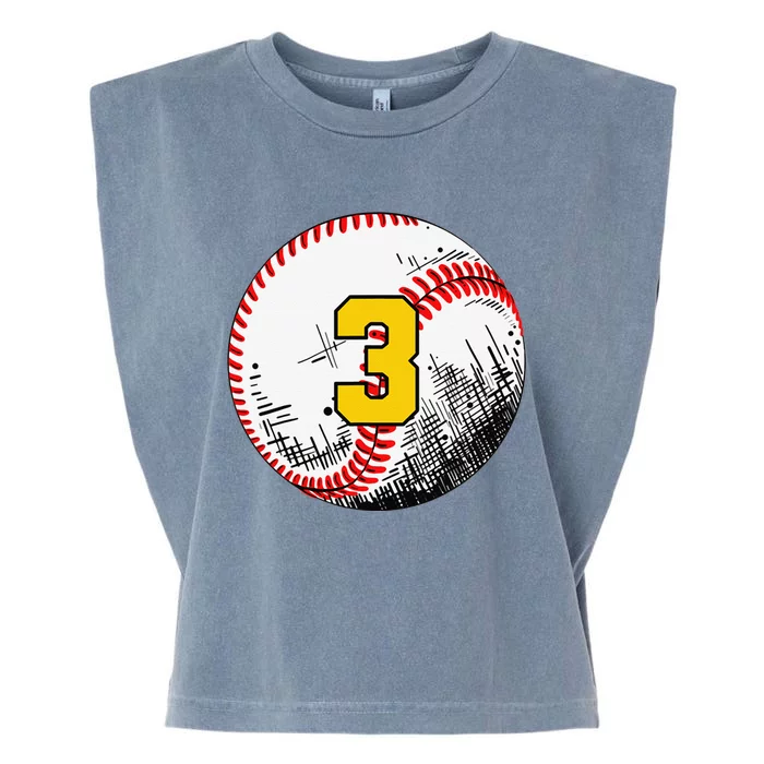 3rd Birthday Baseball Big Number Three 3 Year Old Funny Garment-Dyed Women's Muscle Tee