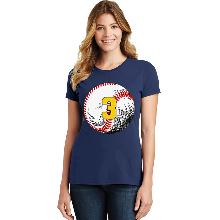 3rd Birthday Baseball Big Number Three 3 Year Old Funny Women's T-Shirt