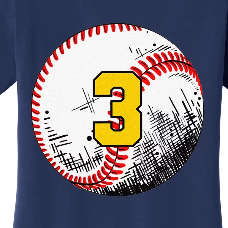 3rd Birthday Baseball Big Number Three 3 Year Old Funny Women's T-Shirt