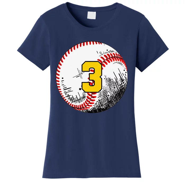 3rd Birthday Baseball Big Number Three 3 Year Old Funny Women's T-Shirt