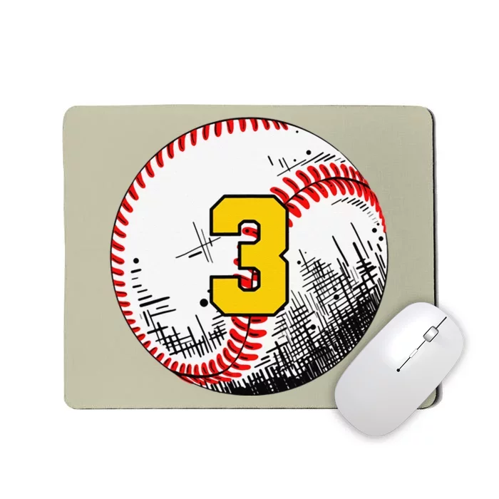 3rd Birthday Baseball Big Number Three 3 Year Old Funny Mousepad