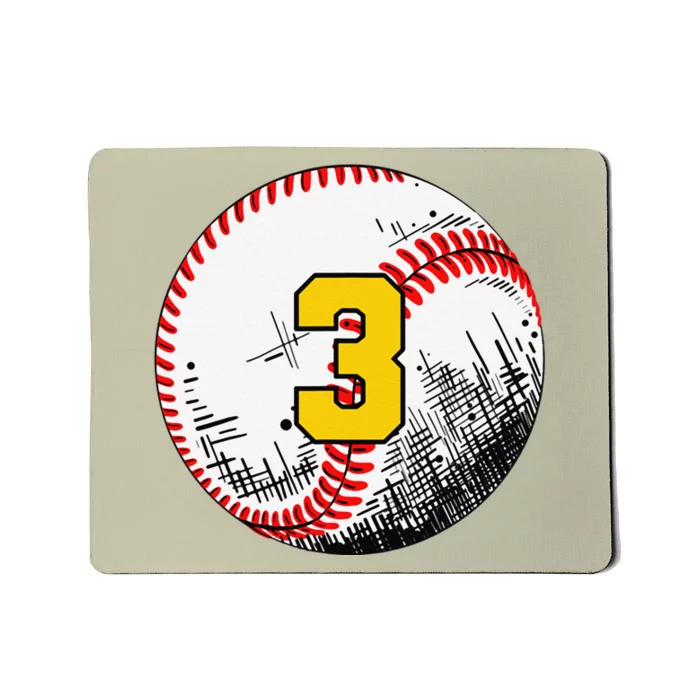 3rd Birthday Baseball Big Number Three 3 Year Old Funny Mousepad