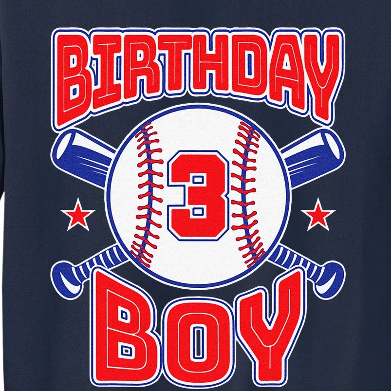 3rd Birthday Baseball Big Number Three 3 Year Old Gift Tall Sweatshirt