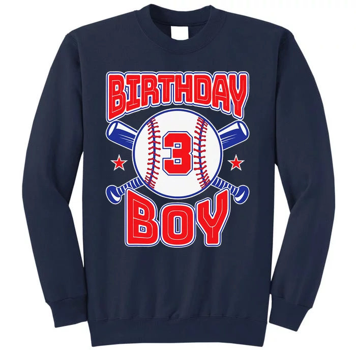 3rd Birthday Baseball Big Number Three 3 Year Old Gift Tall Sweatshirt