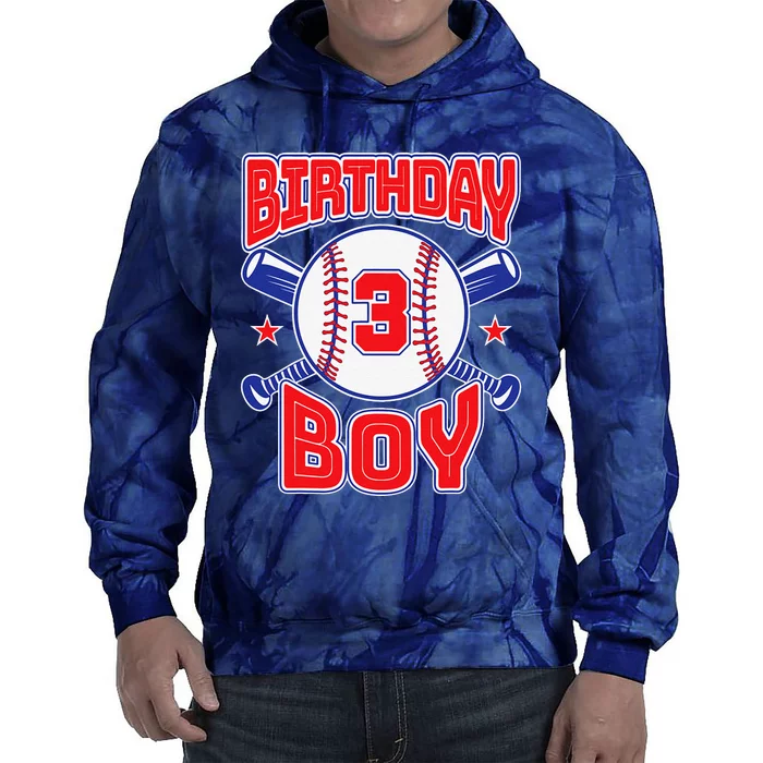 3rd Birthday Baseball Big Number Three 3 Year Old Gift Tie Dye Hoodie