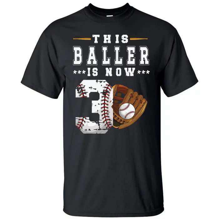 3rd Birthday Baseball Big Number Three 3 Year Old Cute Tall T-Shirt