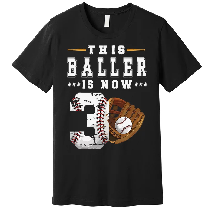 3rd Birthday Baseball Big Number Three 3 Year Old Cute Premium T-Shirt