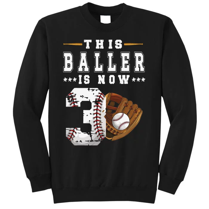 3rd Birthday Baseball Big Number Three 3 Year Old Cute Tall Sweatshirt