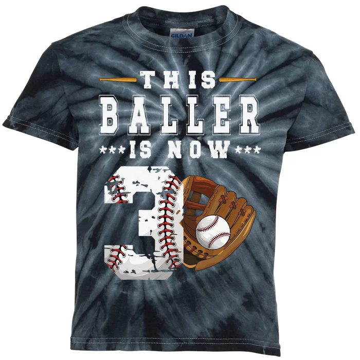 3rd Birthday Baseball Big Number Three 3 Year Old Cute Kids Tie-Dye T-Shirt