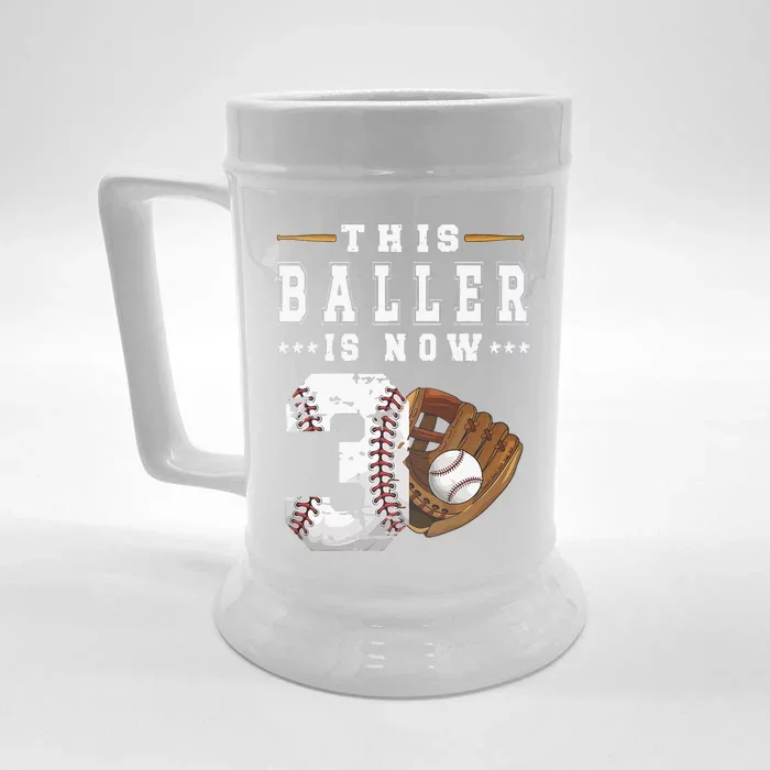 3rd Birthday Baseball Big Number Three 3 Year Old Cute Front & Back Beer Stein