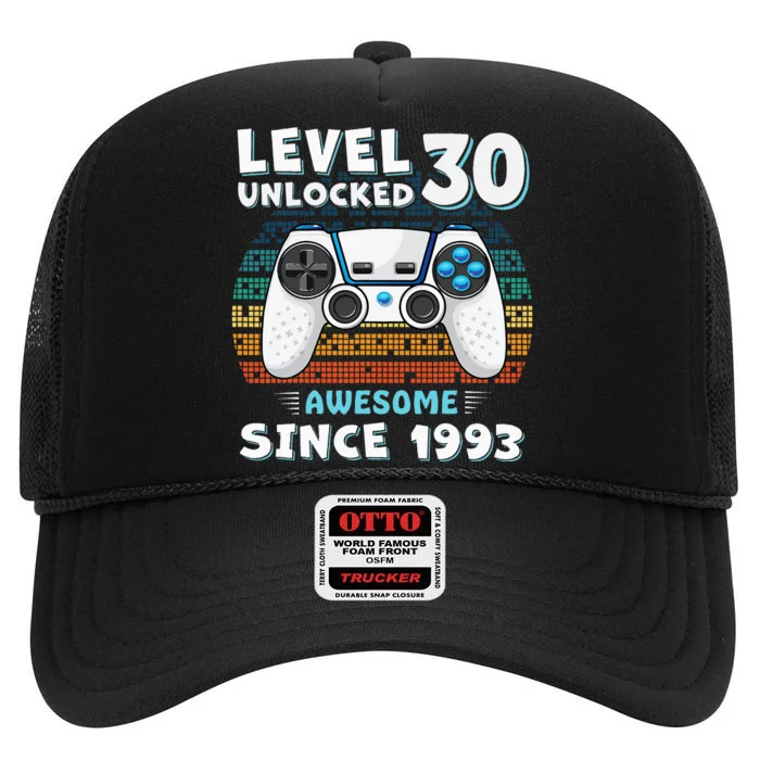 30 Birthday Decorations Gamer Men Video 1993 30th Birthday High Crown Mesh Trucker Hat