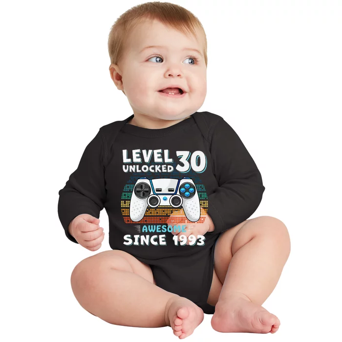 30 Birthday Decorations Gamer Men Video 1993 30th Birthday Baby Long Sleeve Bodysuit