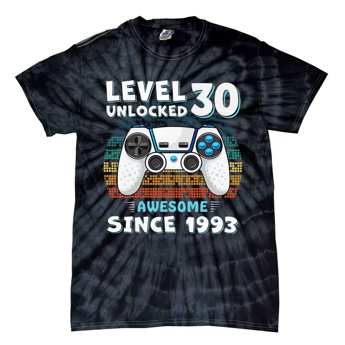 30 Birthday Decorations Gamer Men Video 1993 30th Birthday Tie-Dye T-Shirt